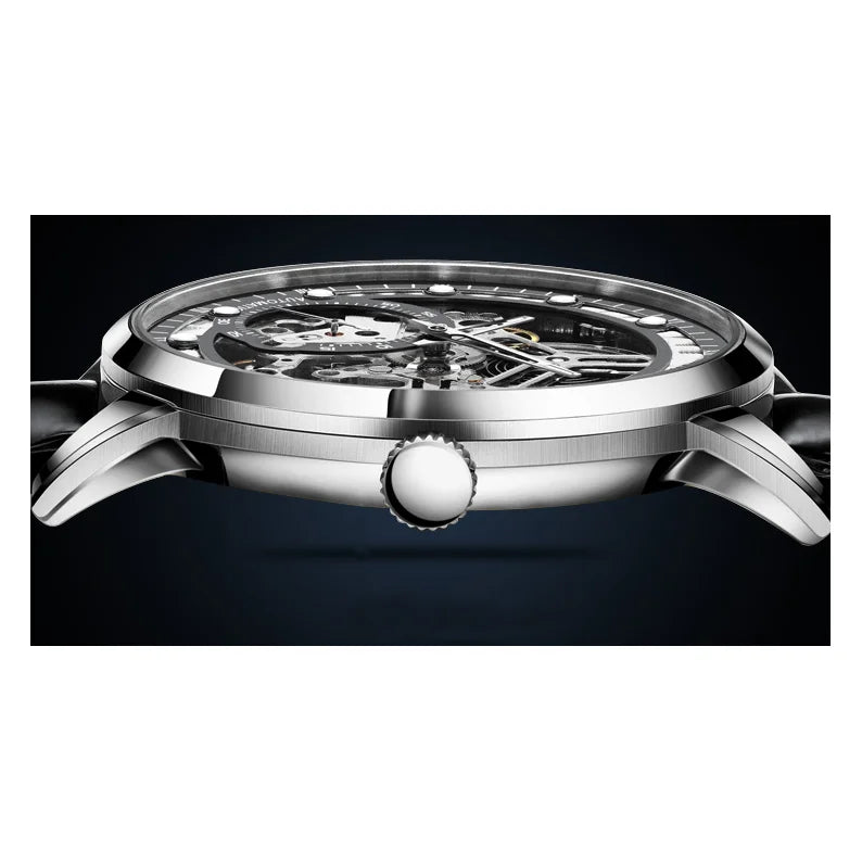 Fashion Stainless Steel Case Skeleton Small Second Hand Luminous Men Automatic Mechanical Watch