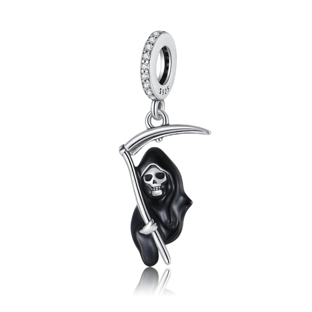 Funny 925 Sterling Silver Witch,Pumpkin & Heart Skull Beads Charm Fits Brand Bracelet & Necklace Fine Halloween Jewelry Gifts