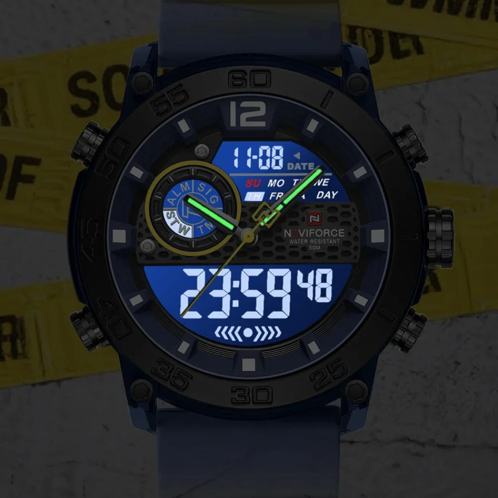 NAVIFORCE New Quartz Stopwatch Multifunctional Men's Lightweight Sports Wrist Watch Dual Display Time Night Light Boy's Watches