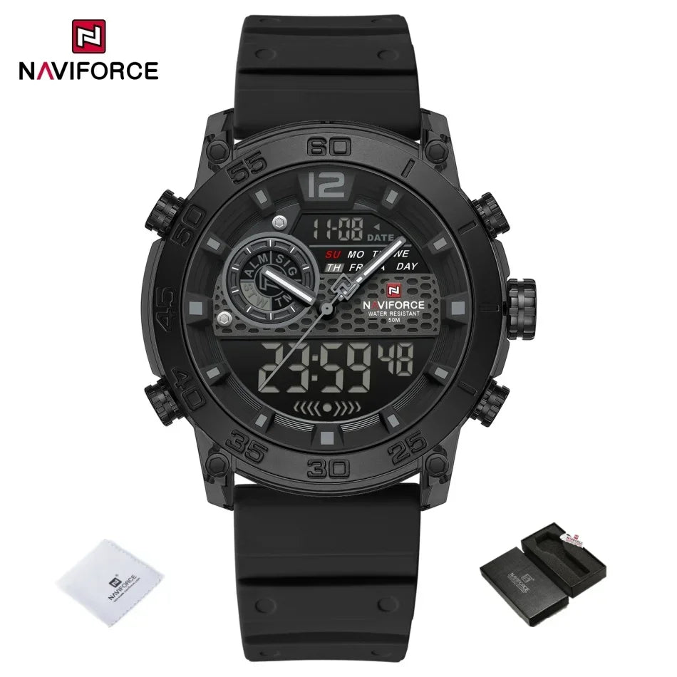 NAVIFORCE New Quartz Stopwatch Multifunctional Men's Lightweight Sports Wrist Watch Dual Display Time Night Light Boy's Watches