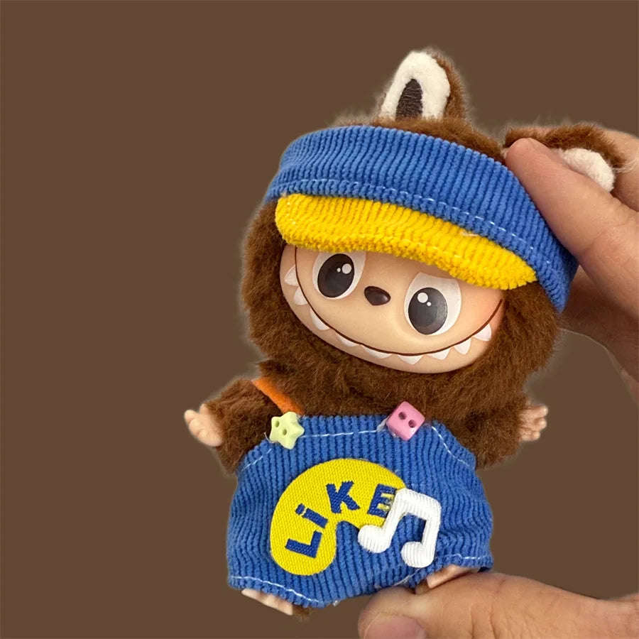 For Mini Labubu 4.0 The Monsters Pin for Love Series  Colored dopamine overalls with hat For Labubu V4 Clothing Accessories