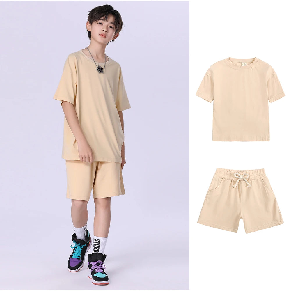 Kids Summer Tracksuit Solid Color Baby Children Outwear Clothes Cotton T-shirt+Pants Suits Toddler Boy Girl Casual Costume