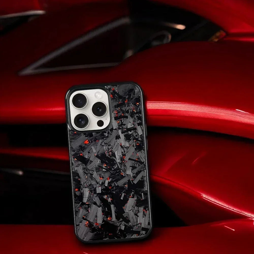 for IPhone 16 15 14 13 12 11 Pro Max Grippy Edges Design Glossy Film Hard PC Cover N-New Real Forged Carbon Fiber Phone Case