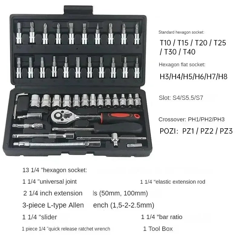 NEW Car Repair Tool Kit 46/53 Piece/Set Socket Set Car Repair Tool Ratchet Torque Wrench Combo Auto Repairing Tool Set