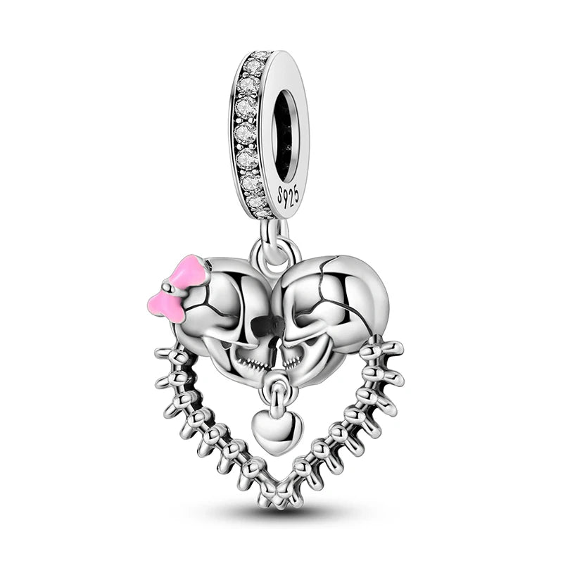 Funny 925 Sterling Silver Witch,Pumpkin & Heart Skull Beads Charm Fits Brand Bracelet & Necklace Fine Halloween Jewelry Gifts
