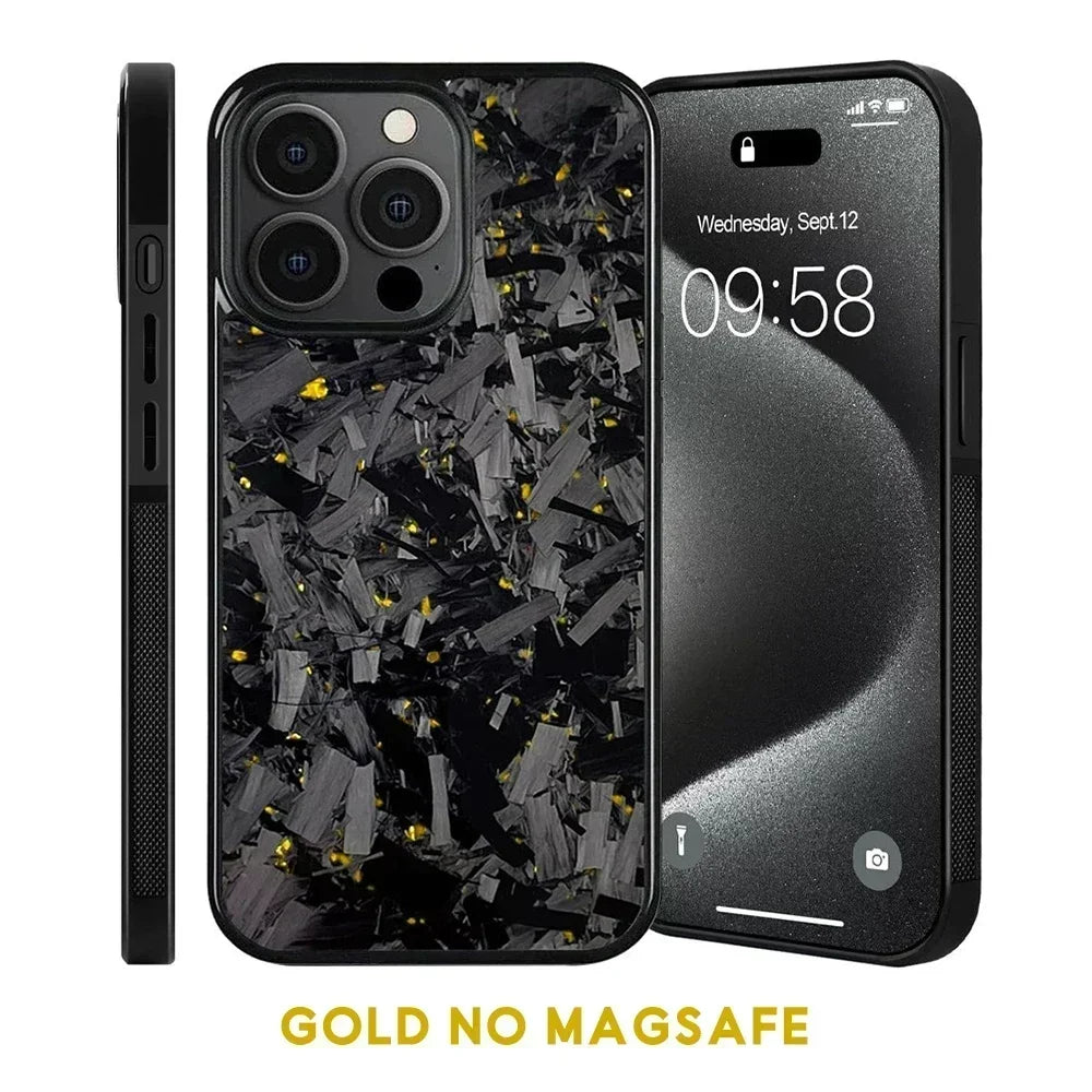 for IPhone 16 15 14 13 12 11 Pro Max Grippy Edges Design Glossy Film Hard PC Cover N-New Real Forged Carbon Fiber Phone Case