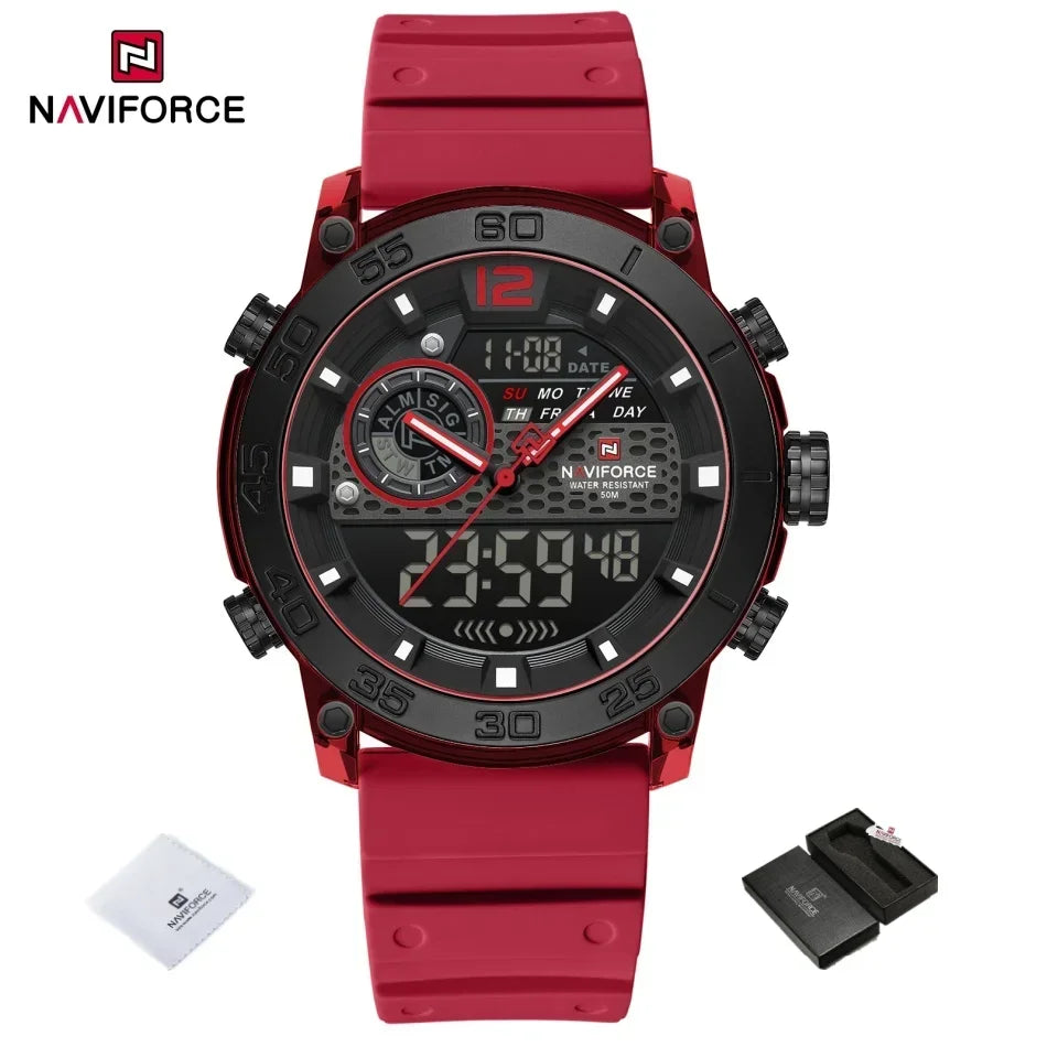 NAVIFORCE New Quartz Stopwatch Multifunctional Men's Lightweight Sports Wrist Watch Dual Display Time Night Light Boy's Watches