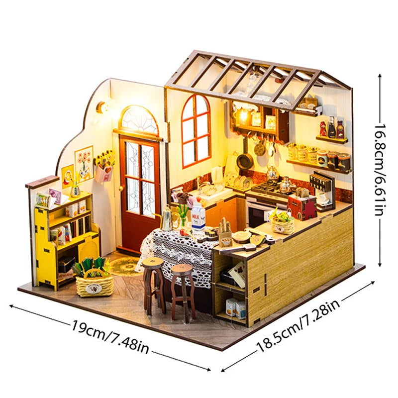 Magical DIY Wooden Miniature Doll House 3D Puzzle Assembly Building Model Kit Production Room Toys Home Bedroom Christmas Gifts