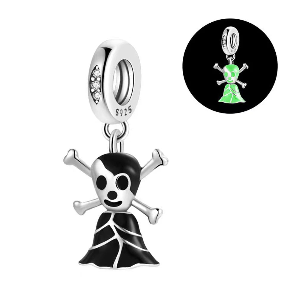 Funny 925 Sterling Silver Witch,Pumpkin & Heart Skull Beads Charm Fits Brand Bracelet & Necklace Fine Halloween Jewelry Gifts