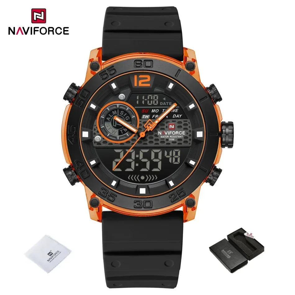 NAVIFORCE New Quartz Stopwatch Multifunctional Men's Lightweight Sports Wrist Watch Dual Display Time Night Light Boy's Watches