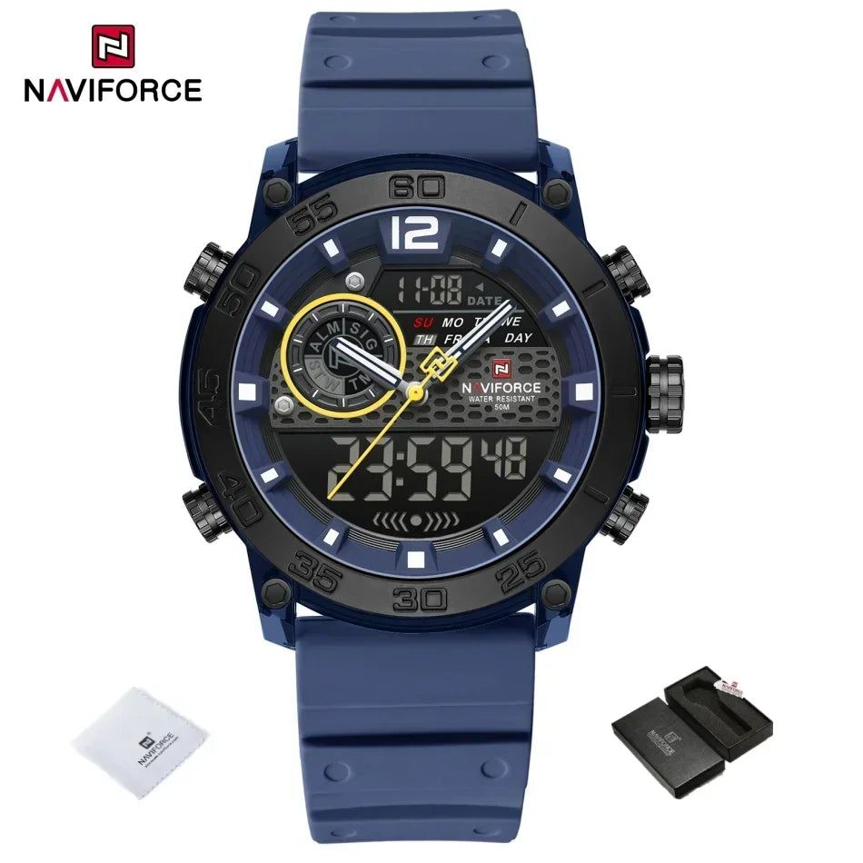 NAVIFORCE New Quartz Stopwatch Multifunctional Men's Lightweight Sports Wrist Watch Dual Display Time Night Light Boy's Watches