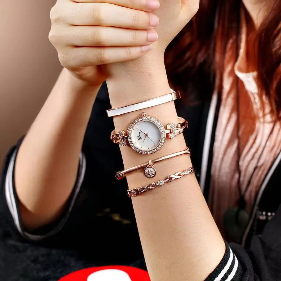 Bangle & Bracelet Set, 4 Pcs Wrist Watch & Bracelet Set Elegante for Women,Practical and versatile