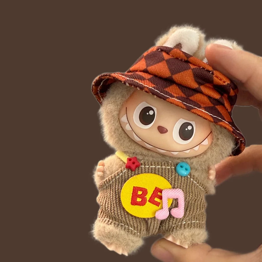 For Mini Labubu 4.0 The Monsters Pin for Love Series  Colored dopamine overalls with hat For Labubu V4 Clothing Accessories