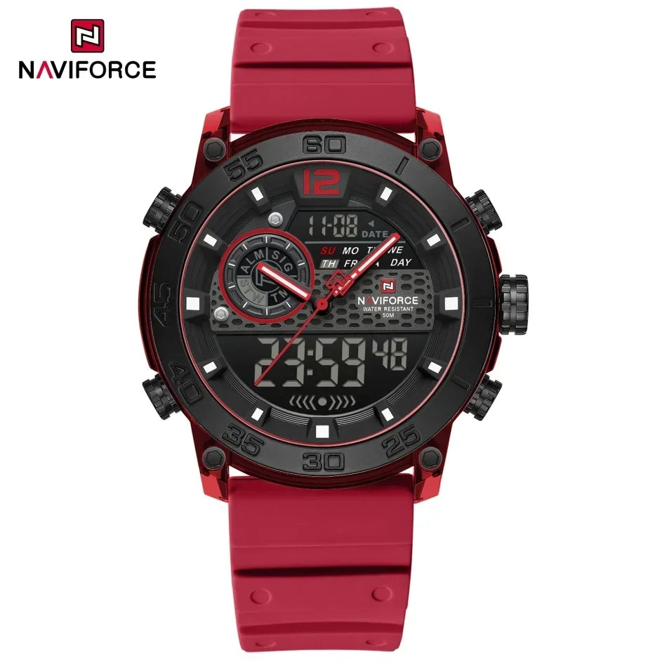 NAVIFORCE New Quartz Stopwatch Multifunctional Men's Lightweight Sports Wrist Watch Dual Display Time Night Light Boy's Watches