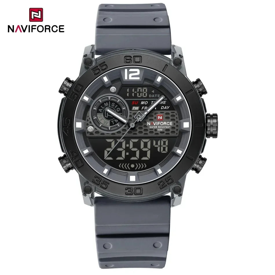 NAVIFORCE New Quartz Stopwatch Multifunctional Men's Lightweight Sports Wrist Watch Dual Display Time Night Light Boy's Watches