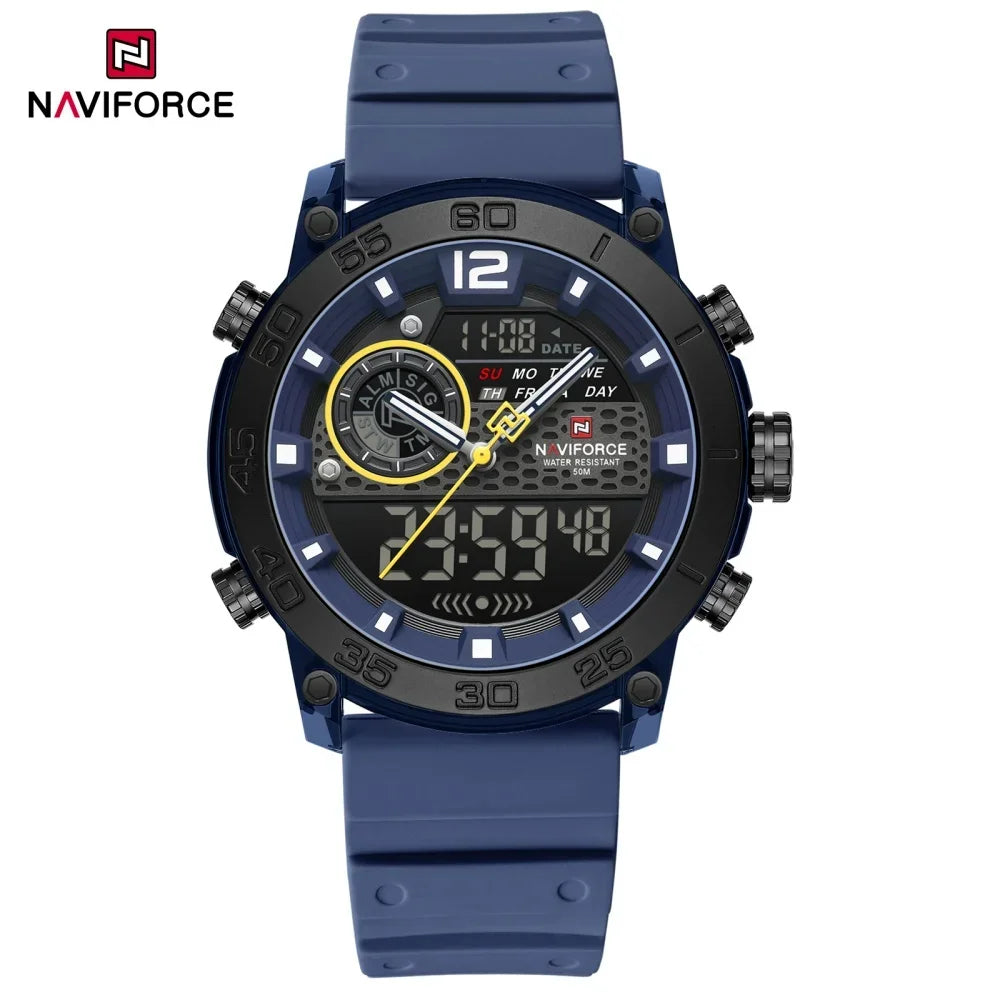 NAVIFORCE New Quartz Stopwatch Multifunctional Men's Lightweight Sports Wrist Watch Dual Display Time Night Light Boy's Watches