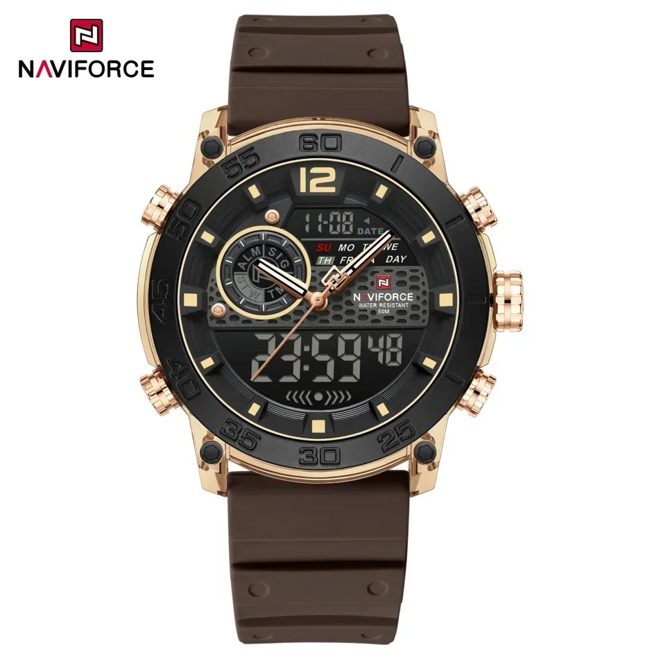 NAVIFORCE New Quartz Stopwatch Multifunctional Men's Lightweight Sports Wrist Watch Dual Display Time Night Light Boy's Watches