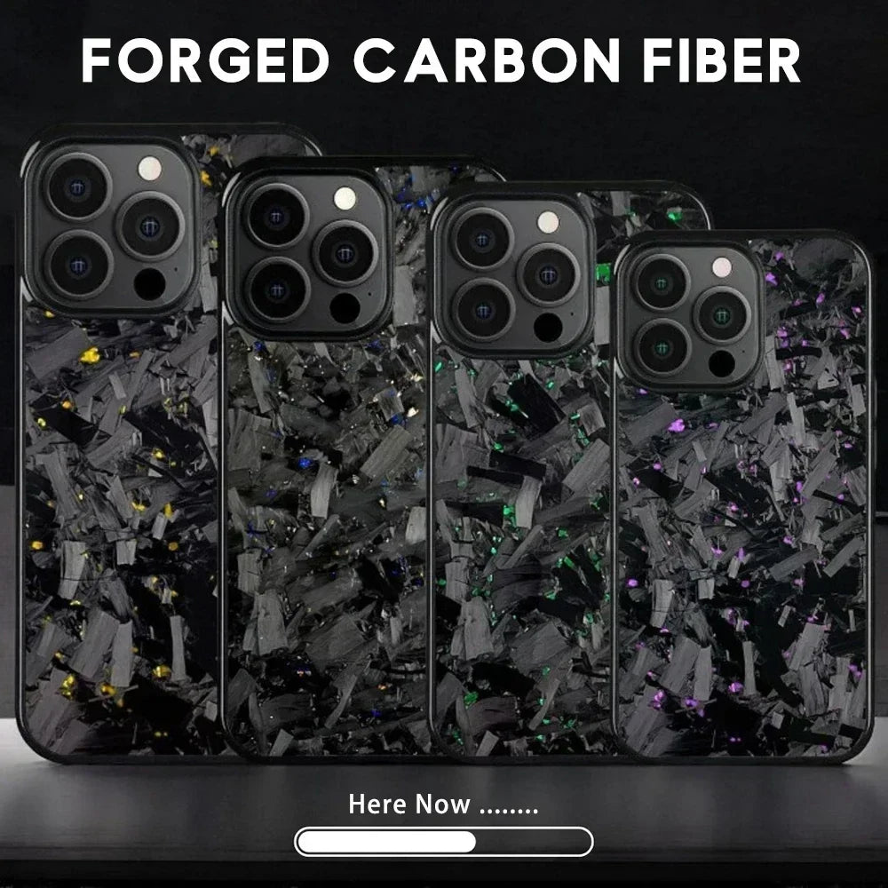 for IPhone 16 15 14 13 12 11 Pro Max Grippy Edges Design Glossy Film Hard PC Cover N-New Real Forged Carbon Fiber Phone Case