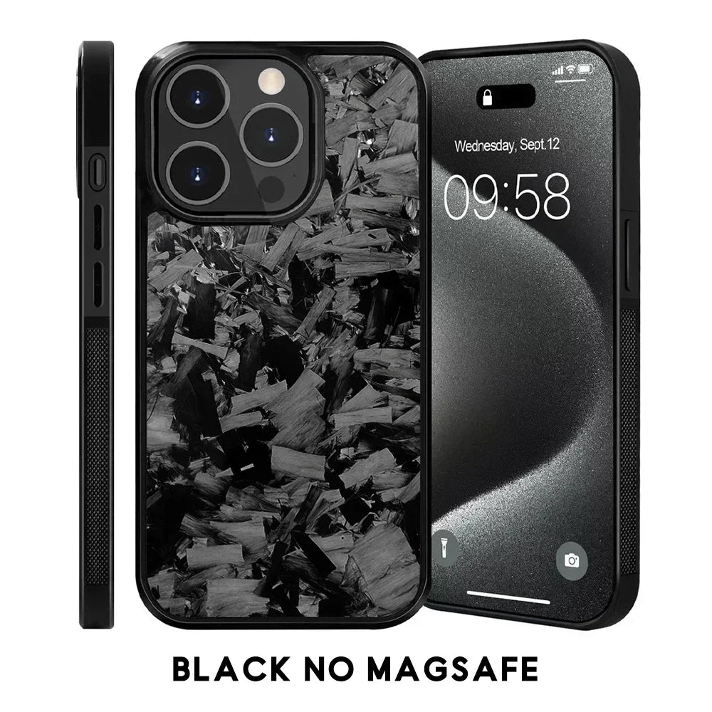 for IPhone 16 15 14 13 12 11 Pro Max Grippy Edges Design Glossy Film Hard PC Cover N-New Real Forged Carbon Fiber Phone Case