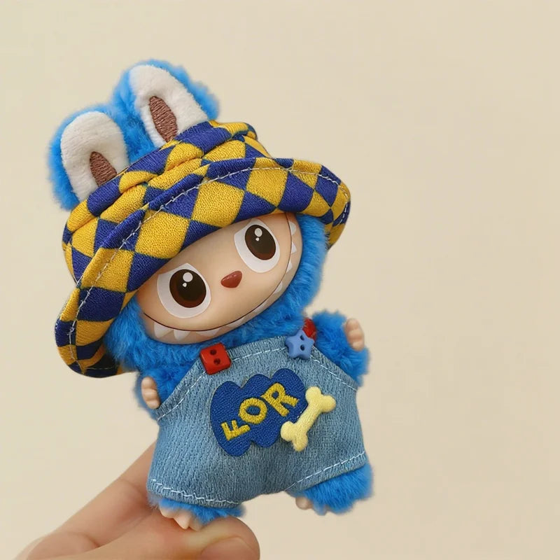 For Mini Labubu 4.0 The Monsters Pin for Love Series  Colored dopamine overalls with hat For Labubu V4 Clothing Accessories