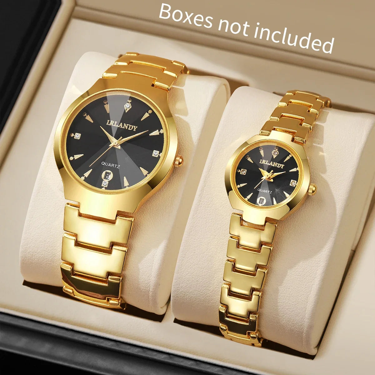 2PCS Fashion Couple Watches Set Luxury Steel Band Men Calendar Watch Women Quartz Wristwatch Clock Gift (Without Box)