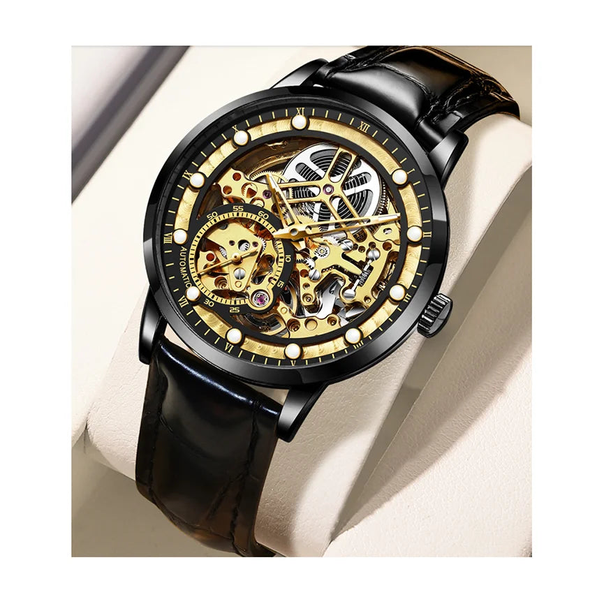 Fashion Stainless Steel Case Skeleton Small Second Hand Luminous Men Automatic Mechanical Watch