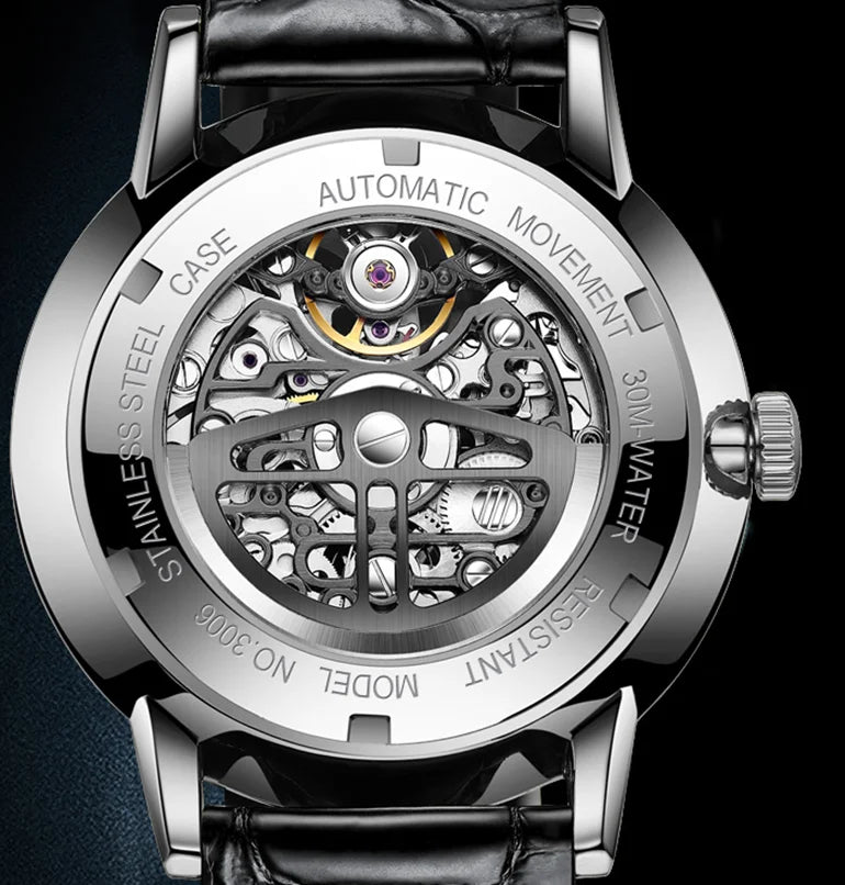 Fashion Stainless Steel Case Skeleton Small Second Hand Luminous Men Automatic Mechanical Watch