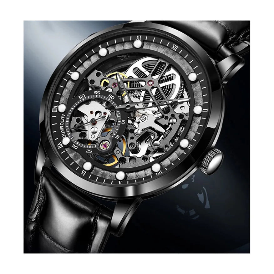 Fashion Stainless Steel Case Skeleton Small Second Hand Luminous Men Automatic Mechanical Watch