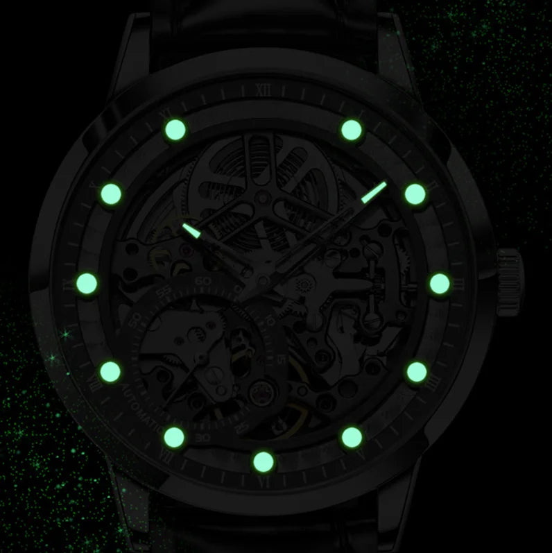 Fashion Stainless Steel Case Skeleton Small Second Hand Luminous Men Automatic Mechanical Watch
