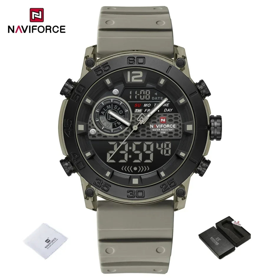 NAVIFORCE New Quartz Stopwatch Multifunctional Men's Lightweight Sports Wrist Watch Dual Display Time Night Light Boy's Watches