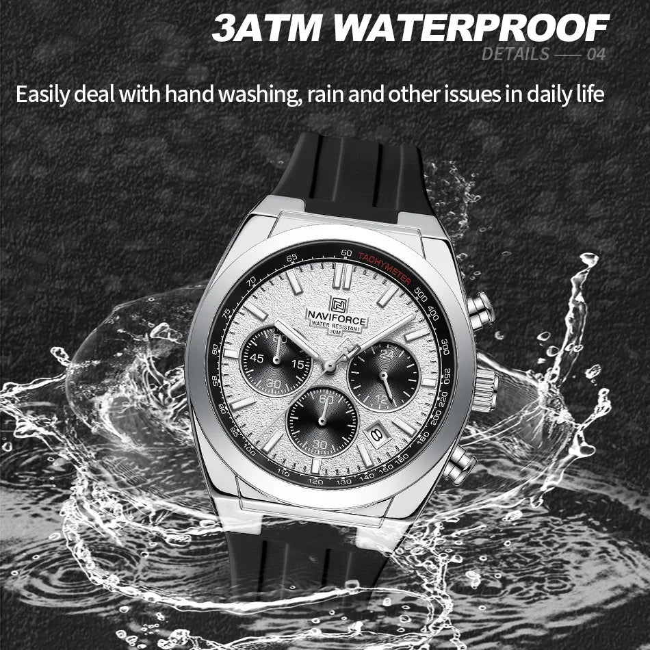 NAVIFORCE Brand Mens Fashion Luxury Quartz Wristwatches Sports 24 hours and Date Display Waterproof Chronograph Clock Male Gift