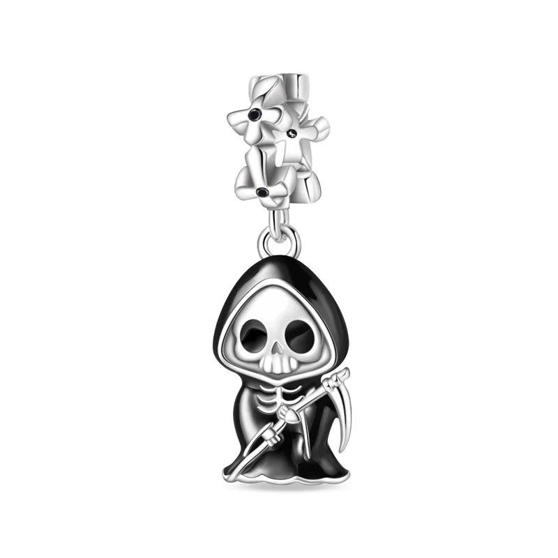 Funny 925 Sterling Silver Witch,Pumpkin & Heart Skull Beads Charm Fits Brand Bracelet & Necklace Fine Halloween Jewelry Gifts