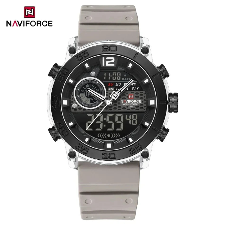 NAVIFORCE New Quartz Stopwatch Multifunctional Men's Lightweight Sports Wrist Watch Dual Display Time Night Light Boy's Watches