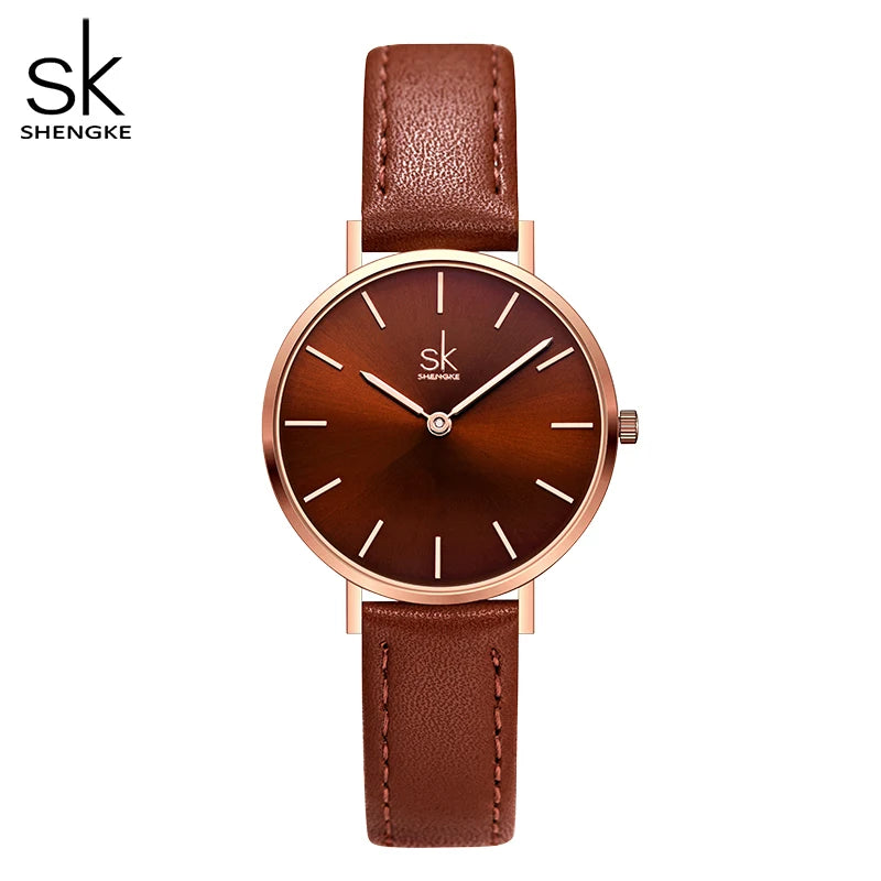 SHENGKE Simple Design Japan Quartz Movement Clock Waterproof Ladies Elegant Wristwatch Leather Band Classic Watches for Women