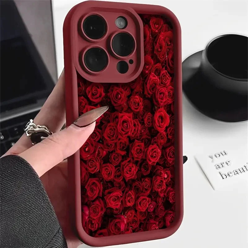 Vintage Design Rose Art Phone Case For iPhone 17 16 16E 15 14 13 12 11 X XR XS SE 8 7 Plus Pro Max Air Matte Silicone Back Cover