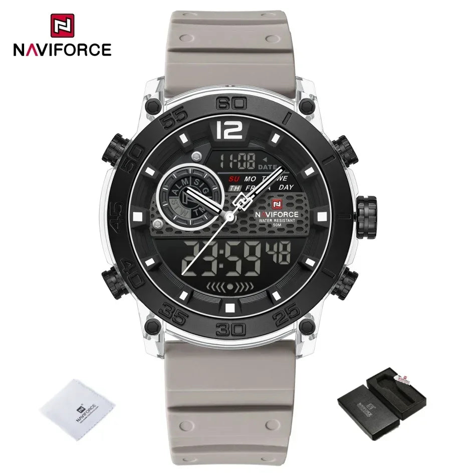 NAVIFORCE New Quartz Stopwatch Multifunctional Men's Lightweight Sports Wrist Watch Dual Display Time Night Light Boy's Watches