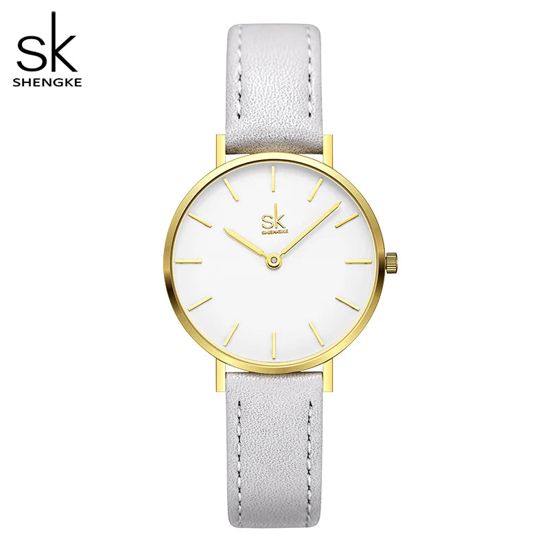 SHENGKE Simple Design Japan Quartz Movement Clock Waterproof Ladies Elegant Wristwatch Leather Band Classic Watches for Women