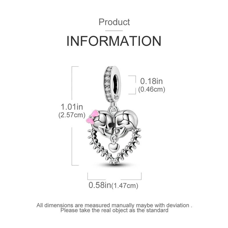 Funny 925 Sterling Silver Witch,Pumpkin & Heart Skull Beads Charm Fits Brand Bracelet & Necklace Fine Halloween Jewelry Gifts