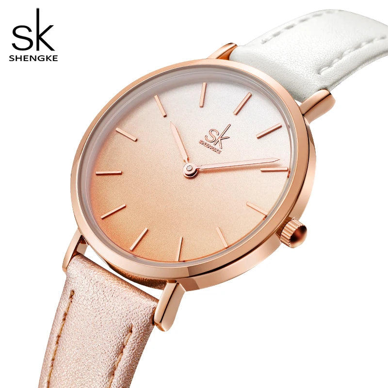 SHENGKE Simple Design Japan Quartz Movement Clock Waterproof Ladies Elegant Wristwatch Leather Band Classic Watches for Women