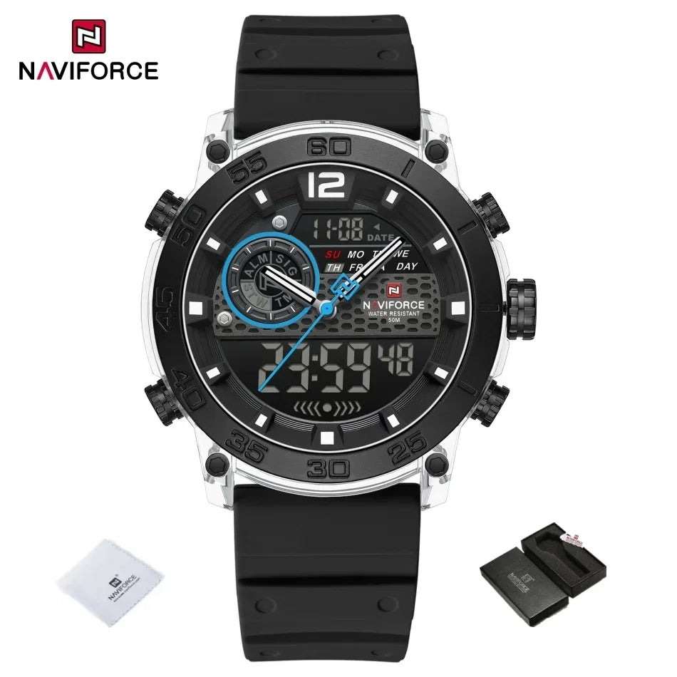 NAVIFORCE New Quartz Stopwatch Multifunctional Men's Lightweight Sports Wrist Watch Dual Display Time Night Light Boy's Watches