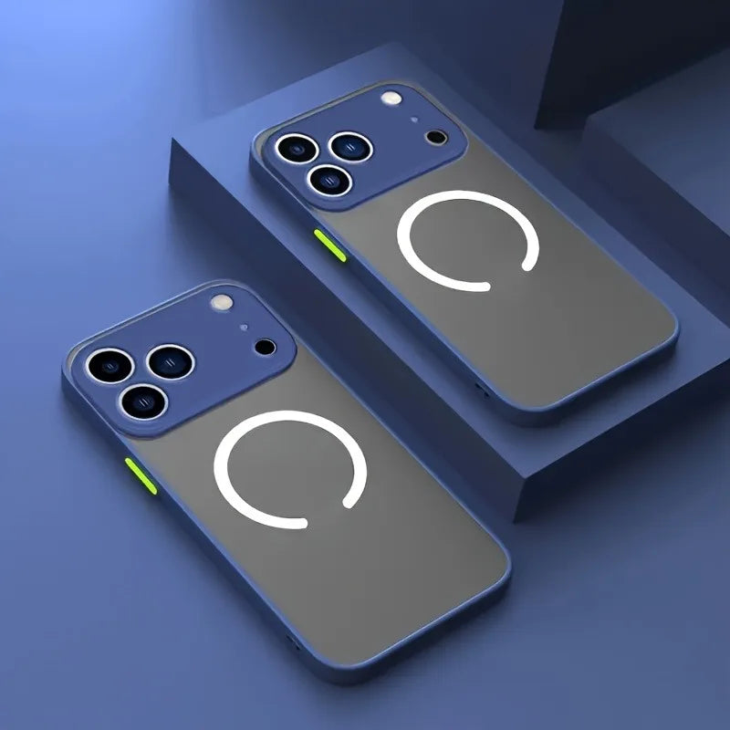 Translucent Magnetic Armor Phone Case For iPhone 17 16 15 14 13 12 Pro Max Plus Air For Magsafe Magnetic Wireless Charging Cover