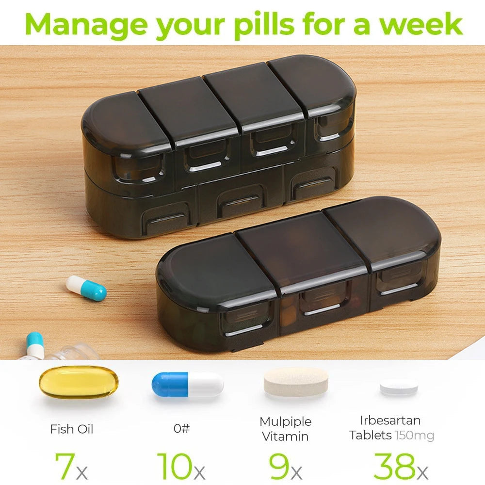 Weekly Pill Organizer, 7 Days Daily Vitamin Case Large Capacity Compartments, Pills Containers for Fish Oil Medicine Supplements
