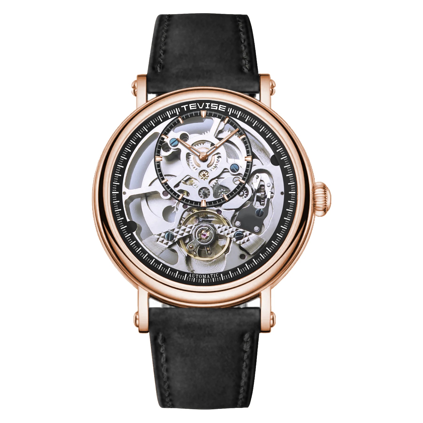 TEVISE Automatic Mechanical Watch for Men Skeleton Watch Luminous Hands Fashion&Business Watch with Leather Strap Waterproof