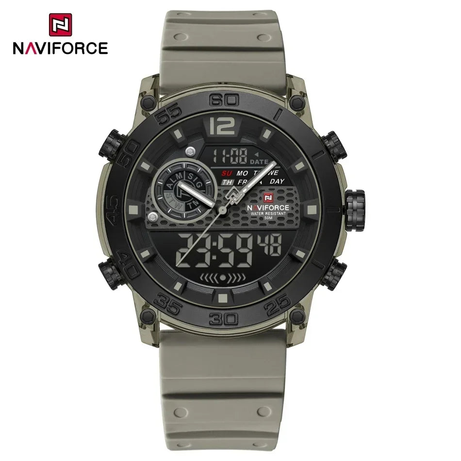 NAVIFORCE New Quartz Stopwatch Multifunctional Men's Lightweight Sports Wrist Watch Dual Display Time Night Light Boy's Watches