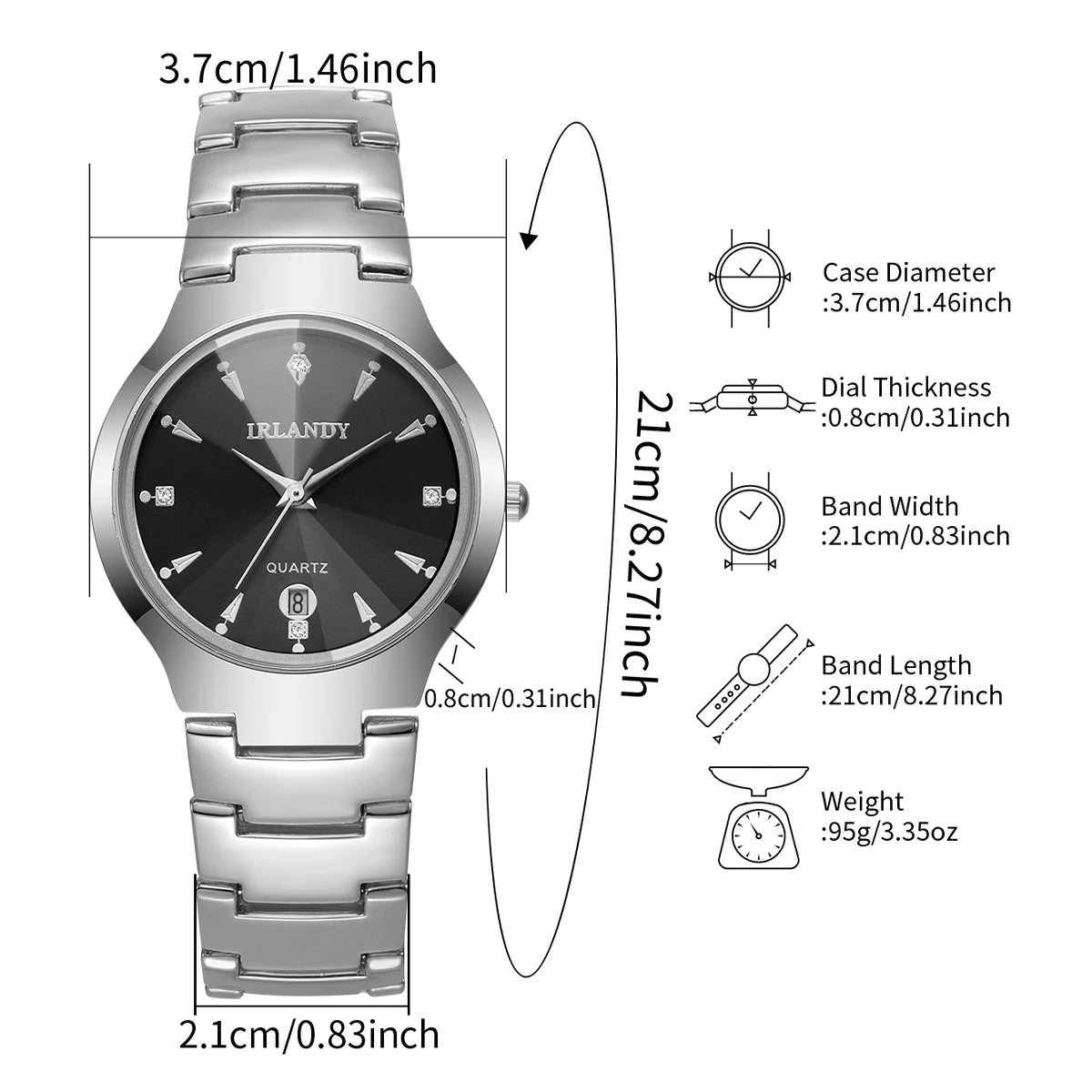 2PCS Fashion Couple Watches Set Luxury Steel Band Men Calendar Watch Women Quartz Wristwatch Clock Gift (Without Box)