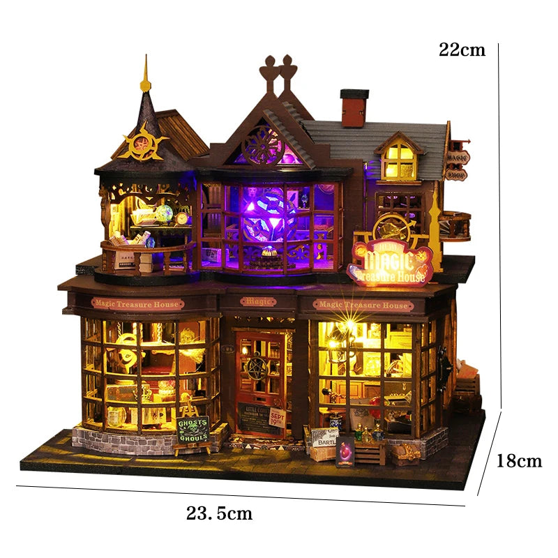 Wooden Dollhouse 3D Puzzle Small House Kit Handmade Assembly Model Building Room Bedroom With Furniture LED Lights Xmas Gifts