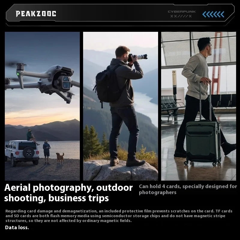 Peakzooc Cyber Memory Card Phone Case Magnetic Bracket SIM Card/SD/TF/Memory Card Storage Manager for IPhone 15/16 Pro Max Gift