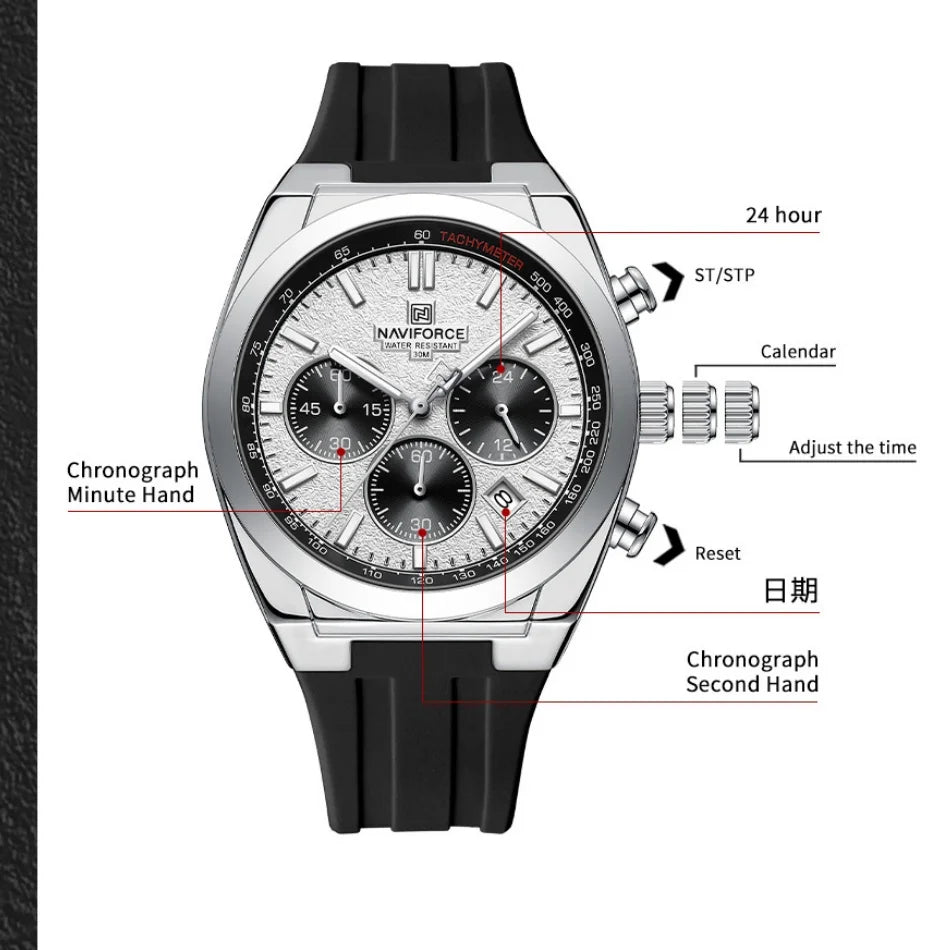 NAVIFORCE Brand Mens Fashion Luxury Quartz Wristwatches Sports 24 hours and Date Display Waterproof Chronograph Clock Male Gift