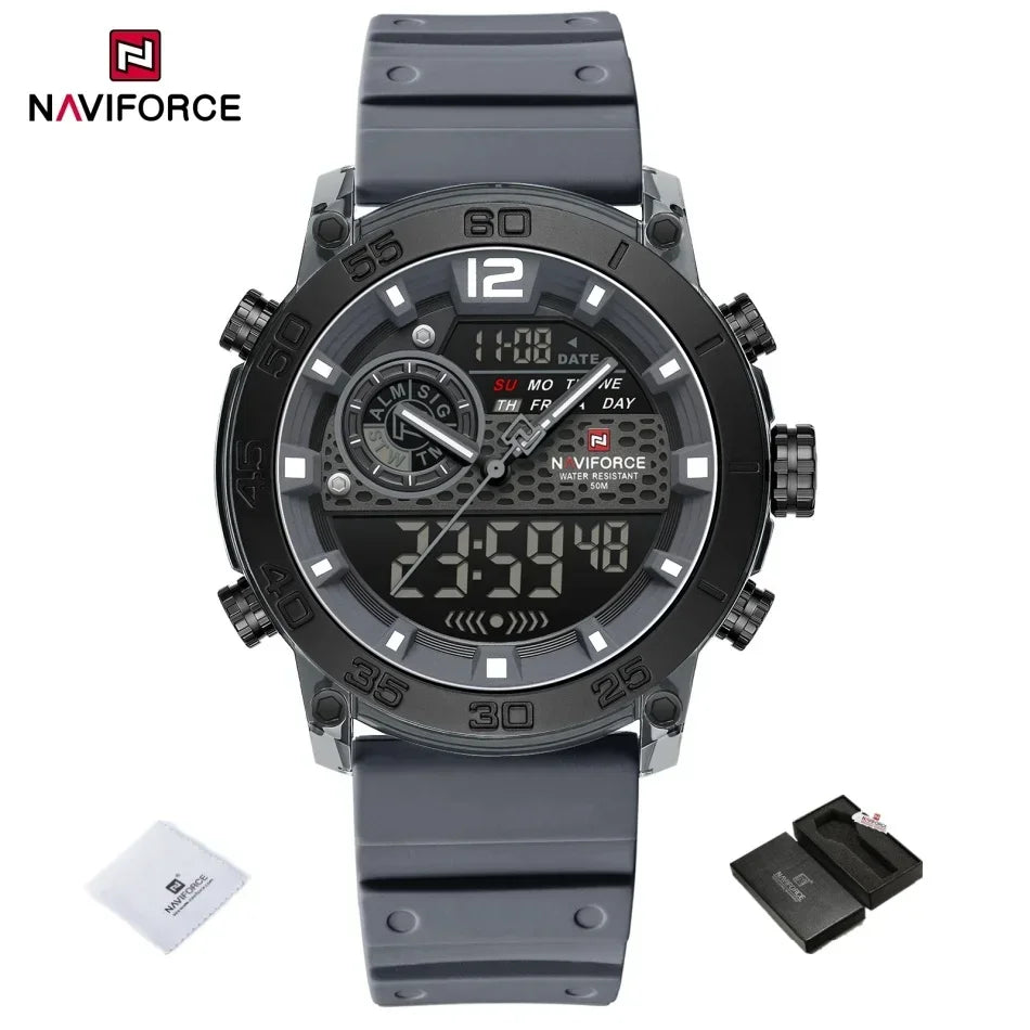 NAVIFORCE New Quartz Stopwatch Multifunctional Men's Lightweight Sports Wrist Watch Dual Display Time Night Light Boy's Watches