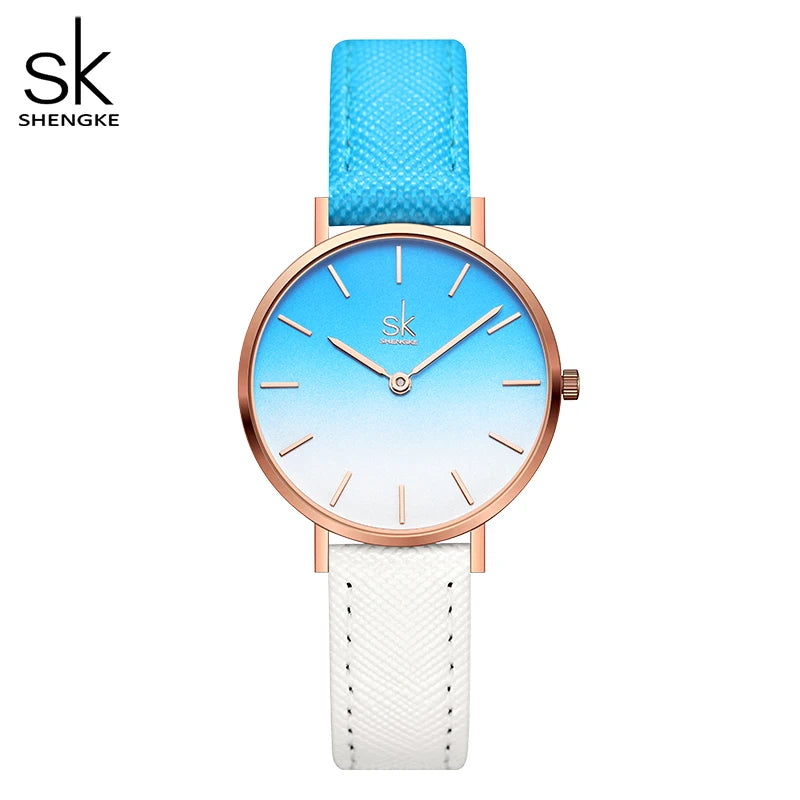 SHENGKE Simple Design Japan Quartz Movement Clock Waterproof Ladies Elegant Wristwatch Leather Band Classic Watches for Women